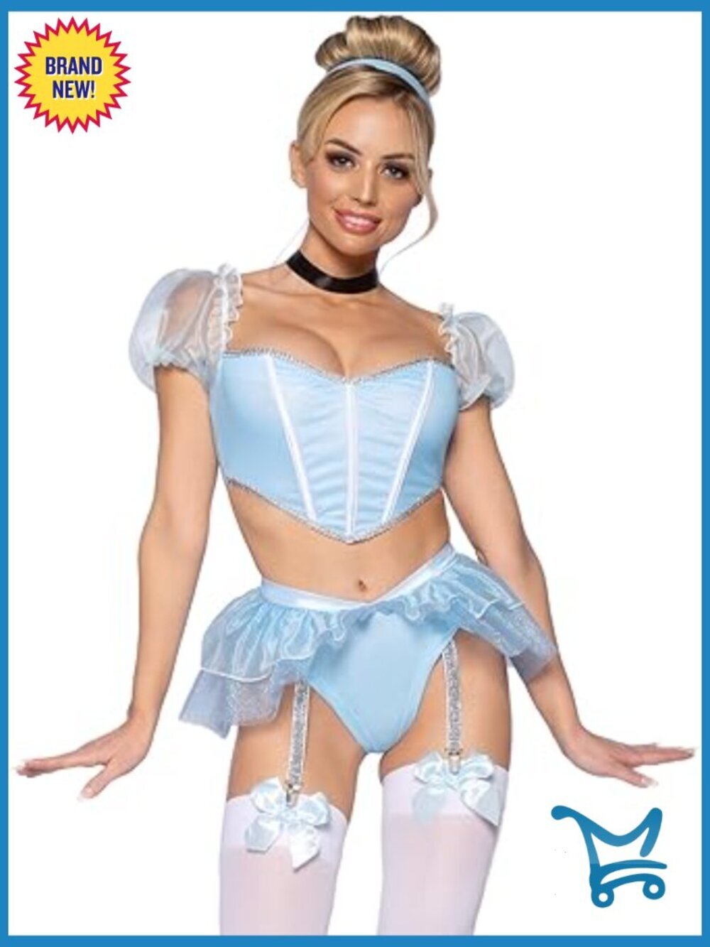 4pc Sexy Cinderella Costume Set Boned Crop Top & Garter Panty